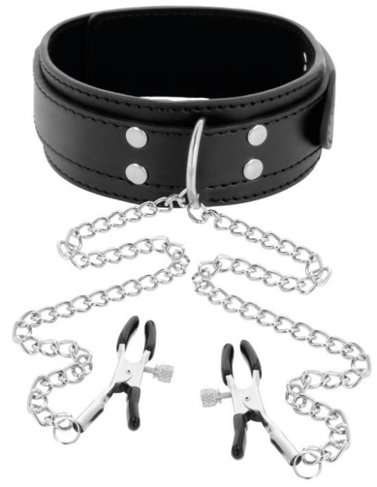 Darkness Collar With Nipple Clamps Black