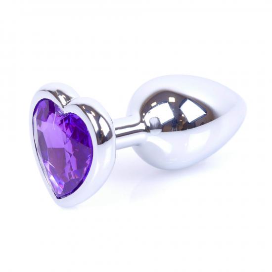 Boss Series Jewellery Silver Heart Plug Purple - stříbrný anální kolík s drahokamem ve tvaru srdce