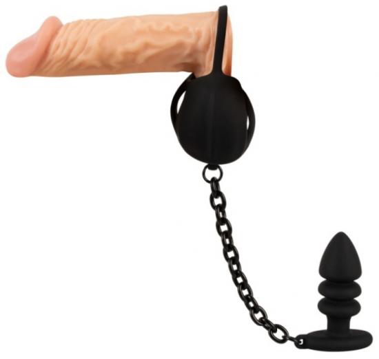 Black Velvets Balls Cage + Butt Plug (Black), návlek na varlata