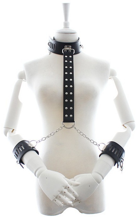 Faux Leather Collar With Wrist Restraint