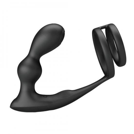 Pretty Love Marshall Penis Ring with Vibrating Anal Plug & Remote Control Black