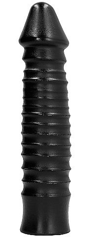 All Black Large Dildo with Ribbed Shaft 26 cm, intenzivní žebrovaný kolík s průměrem 6 cm