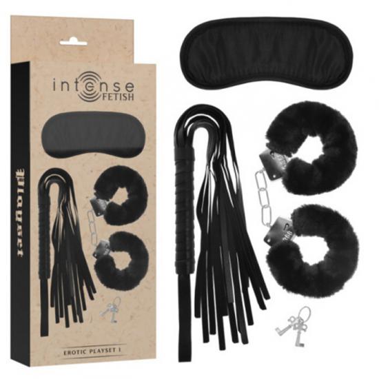 Intense Fetish Erotic Playset 1 With Handcuffs Blind Mask &amp; Flogger