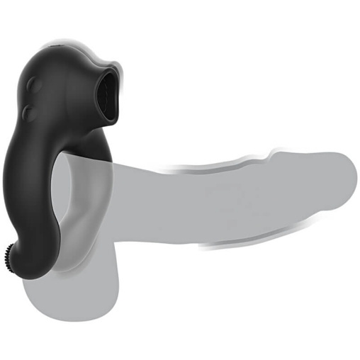 Black and Silver Cock Ring Vibe/Licking, kroužek na penis s orálním simulátorem