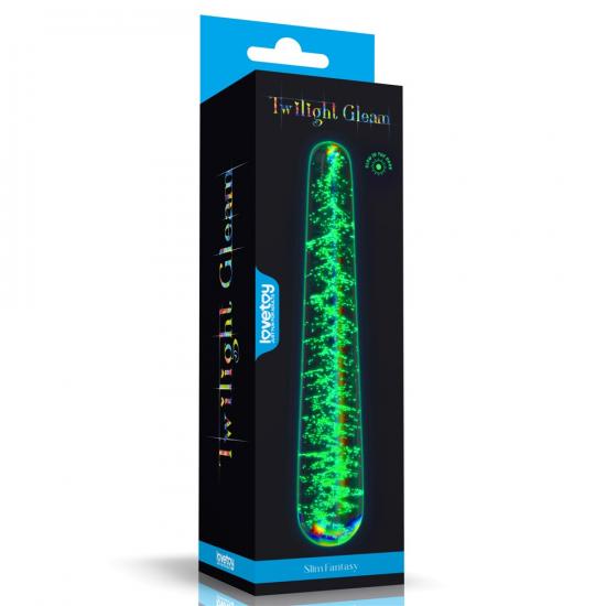 LoveToy Glow in the dark Twilight Gleam Glass Dildo Slim Fantasy