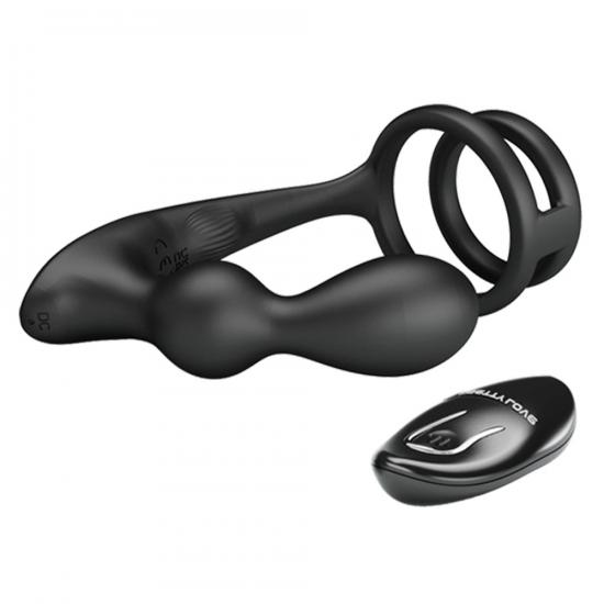 Pretty Love Marshall Penis Ring with Vibrating Anal Plug & Remote Control Black