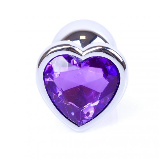 Boss Series Jewellery Silver Heart Plug Purple - stříbrný anální kolík s drahokamem ve tvaru srdce