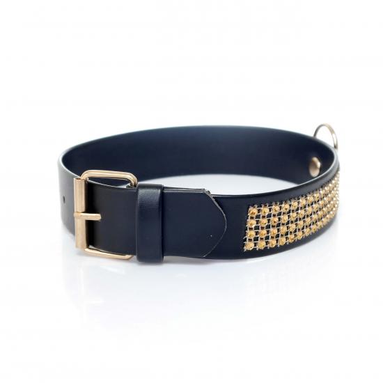 Třpytivý obojek Fetish Boss Series Collar Golden Crystals, 3 cm vysoký