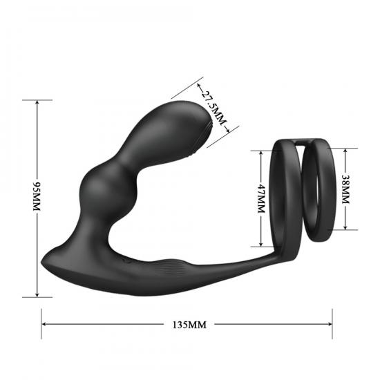 Pretty Love Marshall Penis Ring with Vibrating Anal Plug & Remote Control Black