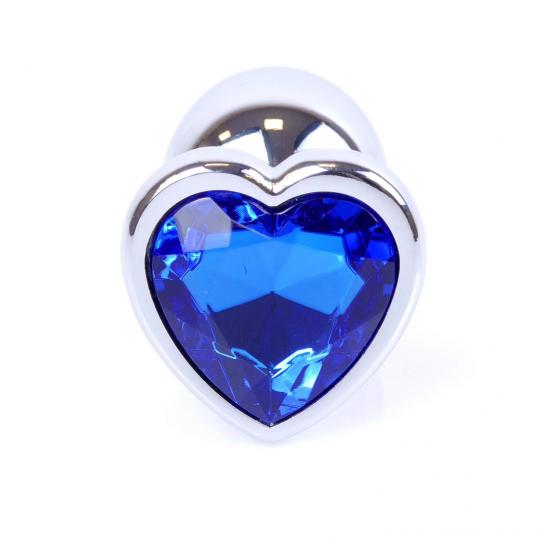 Boss Series Jewellery Silver Heart Plug Dark Blue - stříbrný anální kolík s drahokamem ve tvaru srdce