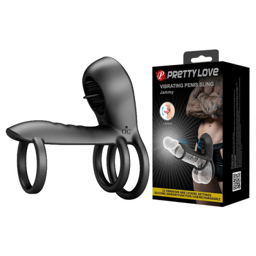 Pretty Love Jammy Cock Ring Vibrator with Clitoral Stimulator Black