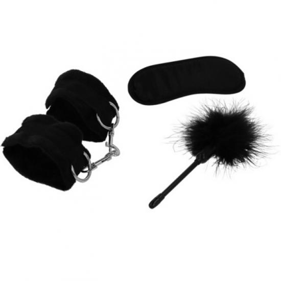 Intense Fetish Erotic Playset 2 With Handcuffs, Blind Mask & Tickler Black