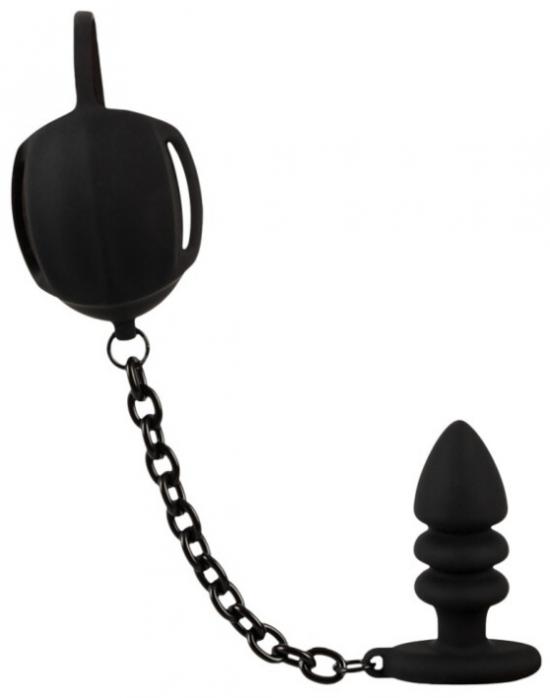 Black Velvets Balls Cage + Butt Plug (Black), návlek na varlata