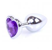 Boss Series Jewellery Silver Heart Plug Purple - stříbrný anální kolík s drahokamem ve tvaru srdce