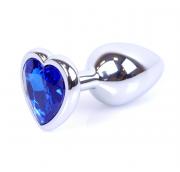 Boss Series Jewellery Silver Heart Plug Dark Blue - stříbrný anální kolík s drahokamem ve tvaru srdce