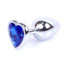 Boss Series Jewellery Silver Heart Plug Dark Blue - stříbrný anální kolík s drahokamem ve tvaru srdce