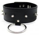 Leather Collar with ring, rivets decorat